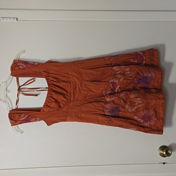By Anthropologie Embroidered Mini Dress Orange Copper Size Medium Womens Summer - Picture 3 of 8